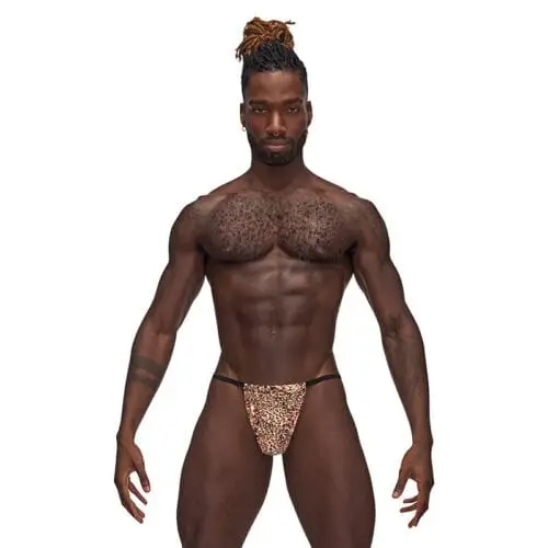 Male Power Animal Posing Strap Brown Leopard One Size