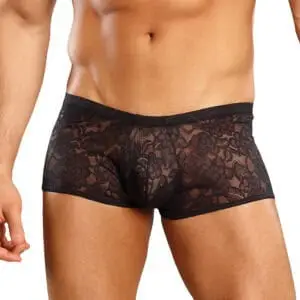 Male Power Stretch Lace Mini Shorts Black Small