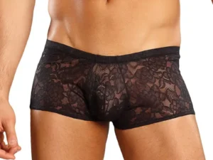 Male Power Stretch Lace Mini Short Black Large