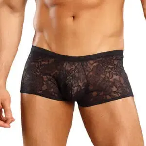 Male Power Stretch Lace Mini Short Black Large