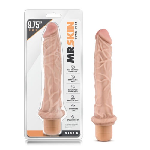 Blush Dr. Skin Cock Vibe 8 Realistic 9.75 inch Vibrating Dildo - Beige