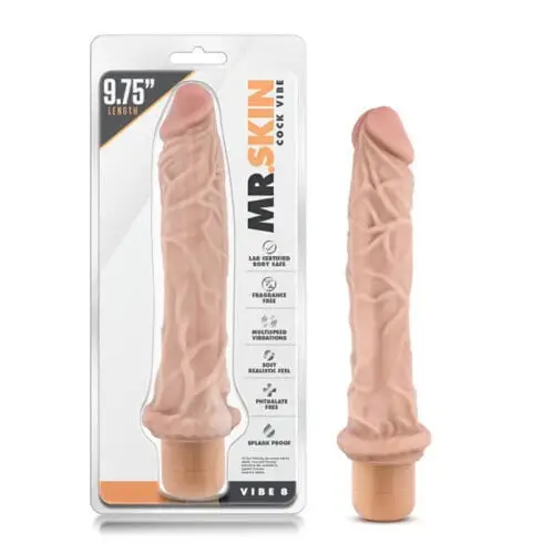 Blush Dr. Skin Cock Vibe 8 Realistic 9.75 inch Vibrating Dildo - Beige