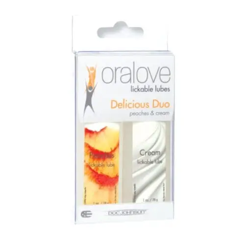 Doc Johnson Oralove Delicious Duo Peaches and Cream Lubricants - 2 x 1 oz. Bottles
