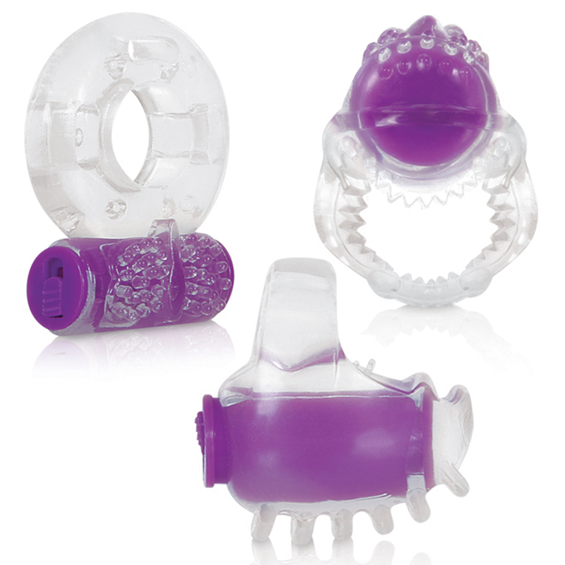 Evolved Ring True 3-Piece Vibrating Ring Set - Clear and Purple