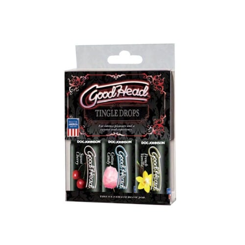 Doc Johnson GoodHead Tingle Drops 3-Pack – French Vanilla, Cotton Candy, Sweet Cherry Oral Enhancers