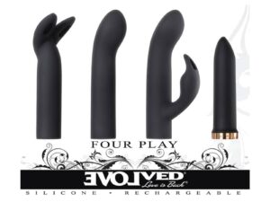 Evolved Four Play Rechargeable Silicone Bullet Vibrator with 3-Piece Sleeve Set - Black