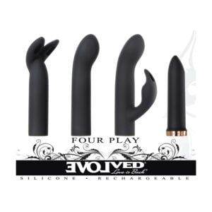 Evolved Four Play Rechargeable Silicone Bullet Vibrator with 3-Piece Sleeve Set - Black