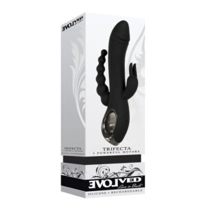 Evolved Trifecta Rechargeable Triple Stimulation Silicone Rabbit Vibrator Black (Part Number: EN-RS-5828-2)