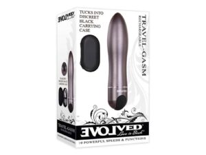 Evolved Travel-Gasm Rechargeable Metal Bullet Vibrator in Gunmetal with Discreet Carrying Case