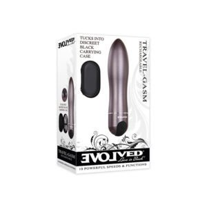 Evolved Travel-Gasm Rechargeable Metal Bullet Vibrator in Gunmetal with Discreet Carrying Case
