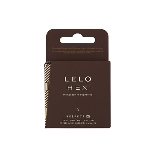 LELO HEX Respect XL Lubricated Latex Condoms 3-Pack – Larger Fit with HEX™ Technology for Enhanced Comfort and Safety