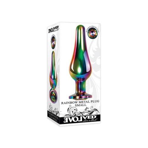 Evolved Rainbow Metal Anal Plug with Rainbow Gemstone Base - Small, Easy Entry, Waterproof