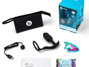 COTR Inc. b-Vibe Vibrating Snug & Tug Rechargeable Weighted Silicone Anal Plug with Cock Ring, Medium Black