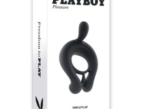 Evolved Playboy Triple Play Vibrating Cockring with Stimulator - Black (Part Number PB-RS-1355-2)