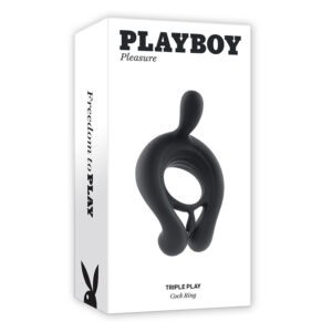 Evolved Playboy Triple Play Vibrating Cockring with Stimulator - Black (Part Number PB-RS-1355-2)