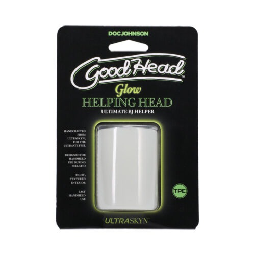 Doc Johnson GoodHead Glow Helping Head Frost Green Glow - 2" Mini Stroker for Handheld Fellatio Pleasure