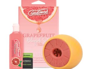Doc Johnson GoodHead Grapefruit Blowjob Set - ULTRASKYN Textured Open-Ended Stroker with Grapefruit Flavored