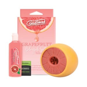 Doc Johnson GoodHead Grapefruit Blowjob Set - ULTRASKYN Textured Open-Ended Stroker with Grapefruit Flavored