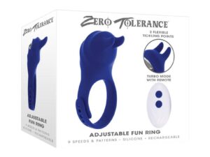 Evolved Zero Tolerance Adjustable Fun Ring Rechargeable Vibrating C-Ring with Remote Silicone Blue