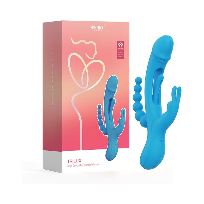 UC Global Trade INC. Honey Play Box Trilux Kinky Finger Rabbit Vibrator  with Anal Beads - Blue - Condom Sense