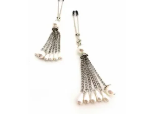 PHS International Bijoux de Nip Pearl Tassels Nipple Clamps with Chrome Finish - Part BDN 42
