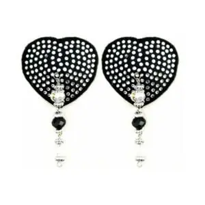 PHS International Bijoux de Nip Black Crystal Heart Pasties with Faceted Beads