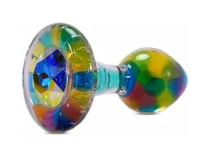 Crystal Delights Funfetti Plug with Gem Aurora Borealis – Handcrafted Borosilicate Glass Erotic Art Toy