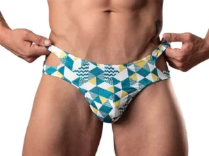 Male Power Cut It Out! Cutout Thong in Blue/White, Size Small/Medium - Part 237292BUSM