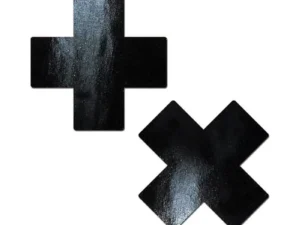 Pastease Plus X Faux Latex Pleather Vinyl Black Cross Pasties