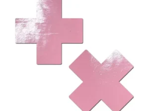 Pastease Plus X: Faux Latex Pleather Vinyl Baby Pink Cross Pasties