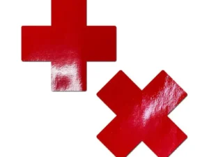 Pastease Plus X Faux Latex Pleather Vinyl Red Cross Pasties