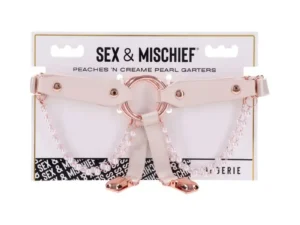 Sportsheets Sex & Mischief Peaches 'n CreaMe Pearl Garters - Adjustable Faux Leather Thigh Accessories