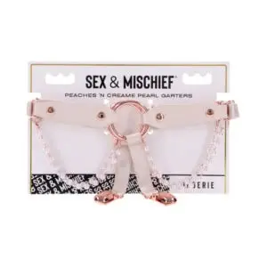Sportsheets Sex & Mischief Peaches 'n CreaMe Pearl Garters - Adjustable Faux Leather Thigh Accessories