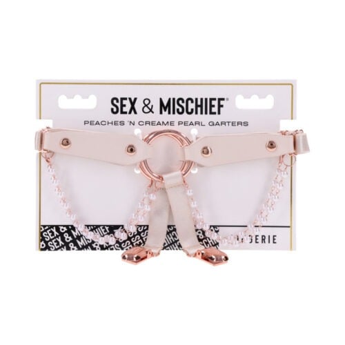 Sportsheets Sex & Mischief Peaches 'n CreaMe Pearl Garters - Adjustable Faux Leather Thigh Accessories