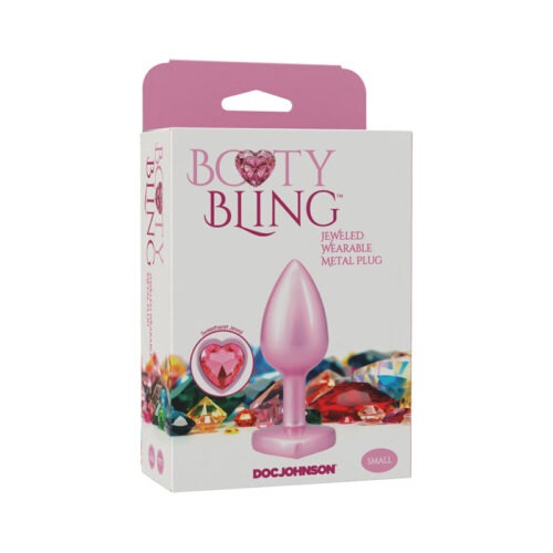 Doc Johnson Booty Bling Heart Diamond Jeweled Metal Plug Pink Small - Tapered Tip, Safe & Comfortable for Beginners
