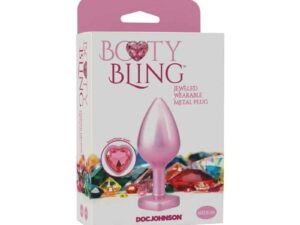 Doc Johnson Booty Bling Heart Diamond Jeweled Metal Plug Pink Medium