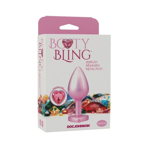 Doc Johnson Booty Bling Heart Diamond Jeweled Metal Plug Pink Medium