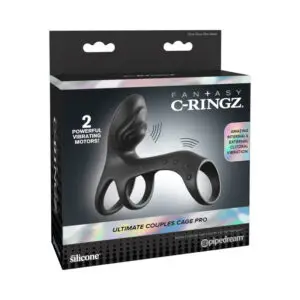 Pipedream Fantasy C-Ringz Ultimate Couples Cage Pro Black – Dual Motor Rechargeable Cock Ring with Clitoral