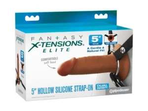 Pipedream Fantasy X-Tensions Elite Silicone Hollow Strap-On - 5 Inch Dual Density Brown