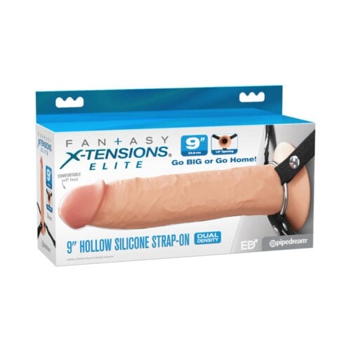 Pipedream Fantasy X-Tensions Elite Silicone Hollow Strap-On Dual Density 9-inch Light