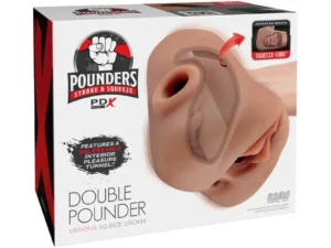 PDX Brands PDX Plus Double Pounder Vibrating Squeeze Stroker Brown - Realistic Texture with Squeeze-Core