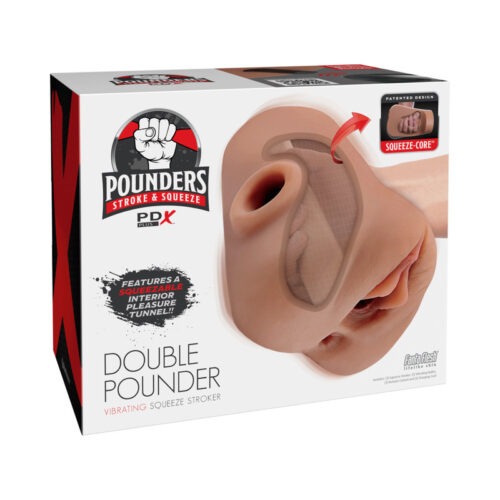 PDX Brands PDX Plus Double Pounder Vibrating Squeeze Stroker Brown - Realistic Texture with Squeeze-Core Design