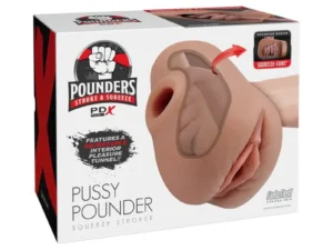 PDX Brands PDX Plus Pussy Pounder Squeeze Stroker Brown – Realistic Male Masturbation Toy with Squeeze-Core