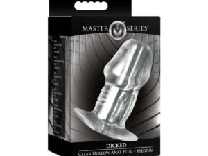 XR LLC Master Series Dicked Clear Hollow Anal Plug Medium - Transparent Body-Safe TPE for Creative Anal Play