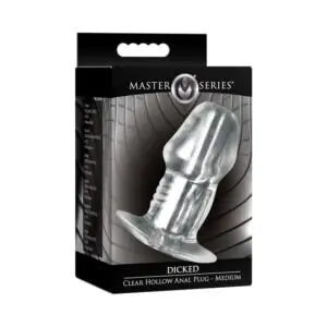 XR LLC Master Series Dicked Clear Hollow Anal Plug Medium - Transparent Body-Safe TPE for Creative Anal Play