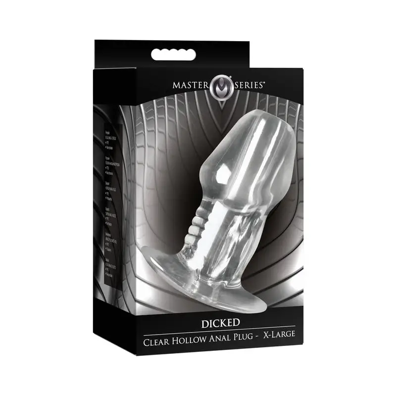 XR LLC Master Series Dicked Clear Hollow Anal Plug XLarge - Transparent, Tapered Design for Safe and Creative