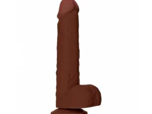 Shots America LLC RealRock 8-inch Brown Cock with Balls - Realistic G-Spot Curved Dildo with Suction Cup