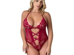 Magic Silk Black Cherry Halter Teddy for Plus Size - Cherry Queen Collection