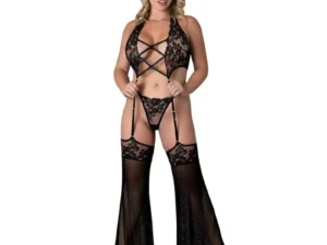 Magic Silk Black Cherry Plunge Top with Removable Chaps & Cheeky Panty for Queen Size