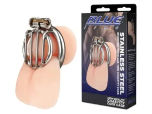 Electric EEL Inc. Blue Line Stainless Steel Inverted Micro Jail Time Chastity Cage
